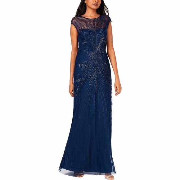 ADRIANNA PAPELL Sequined Mesh Overlay Dress